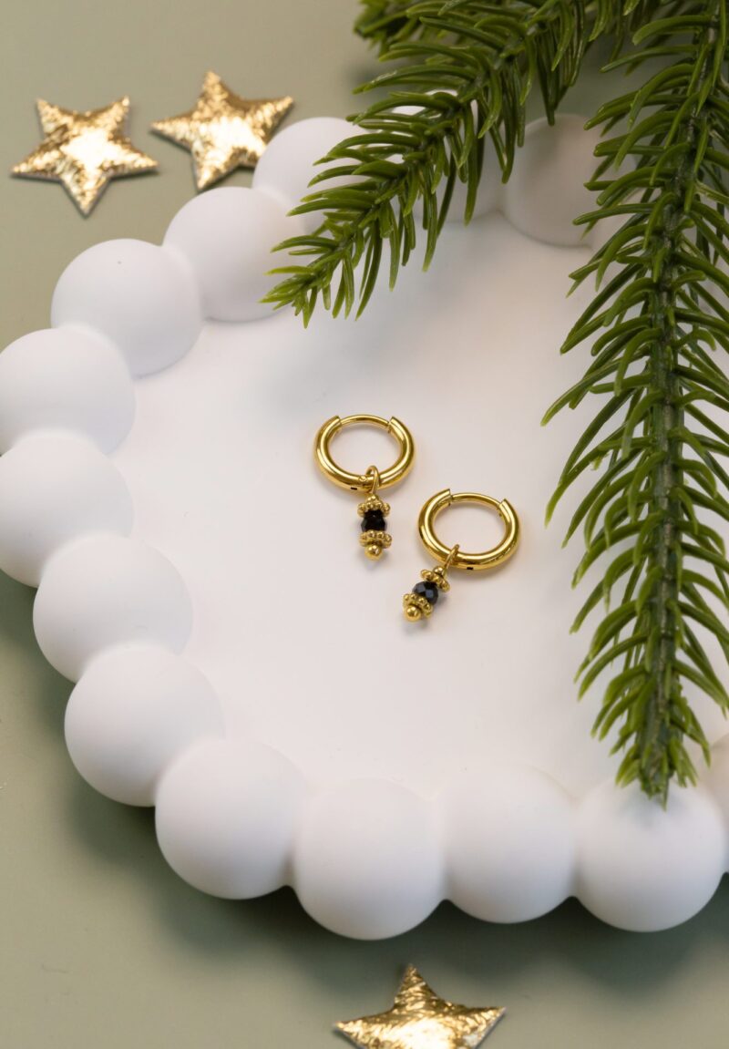 Oorbellen | Adventskalender | Zwarte spinel GOUD - Afbeelding 2