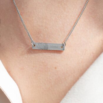 Ketting | Square bar | Vingerafdruk met eigen tekst ZILVER