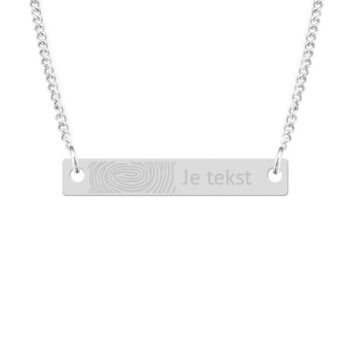 Ketting | Square bar | Vingerafdruk met eigen tekst ZILVER